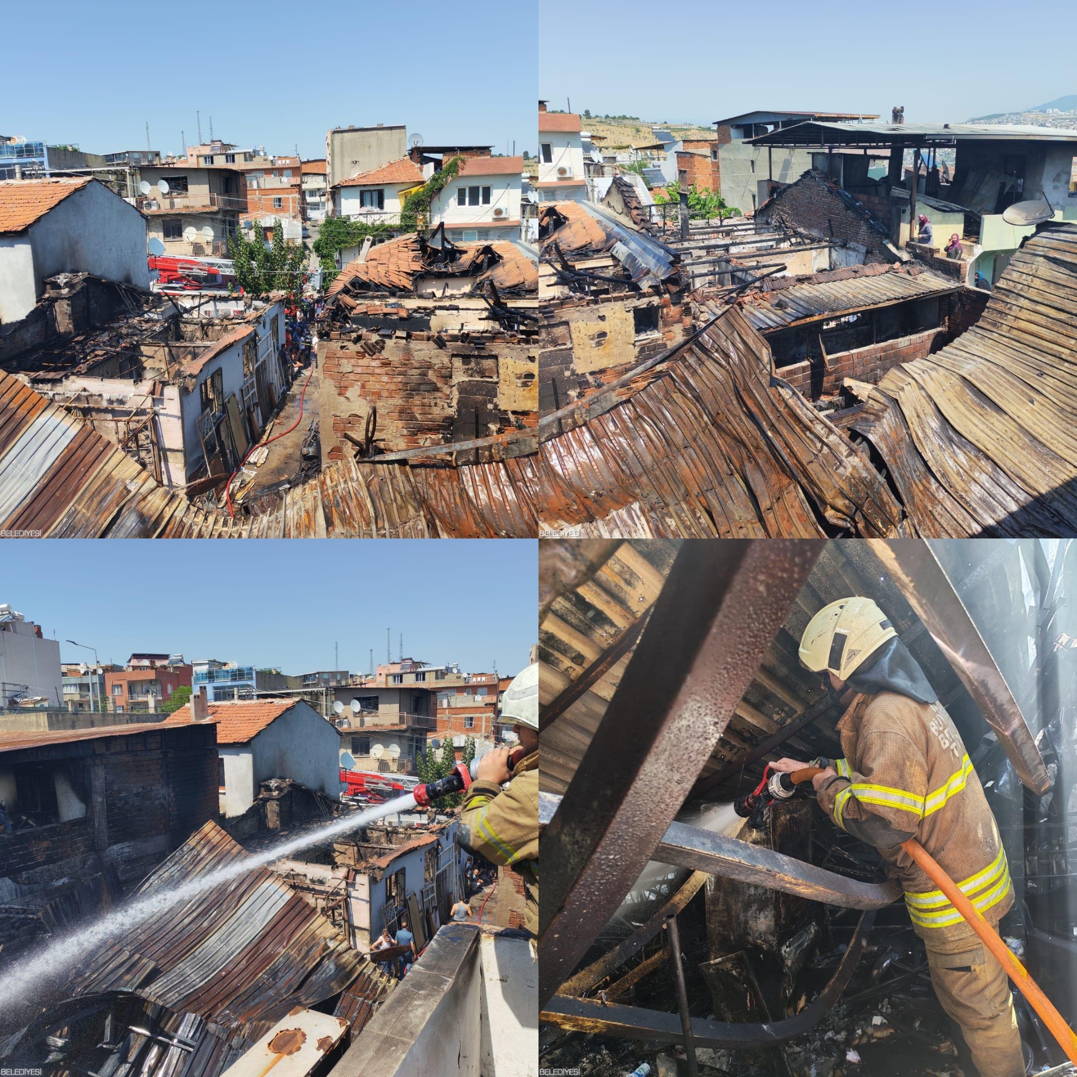 İzmir Konak’ta korkutan yangın: Hurdalıkta başlayan alevler 5 eve sıçradı, 1 itfaiyeci yaralandı