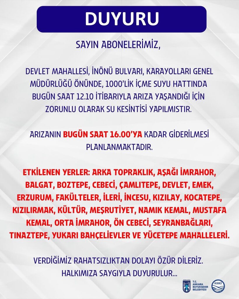 Ankara'da ani su kesintisi: Ana isale hattı arızalandı, Birçok mahalle etkilendi! 1 1000092480