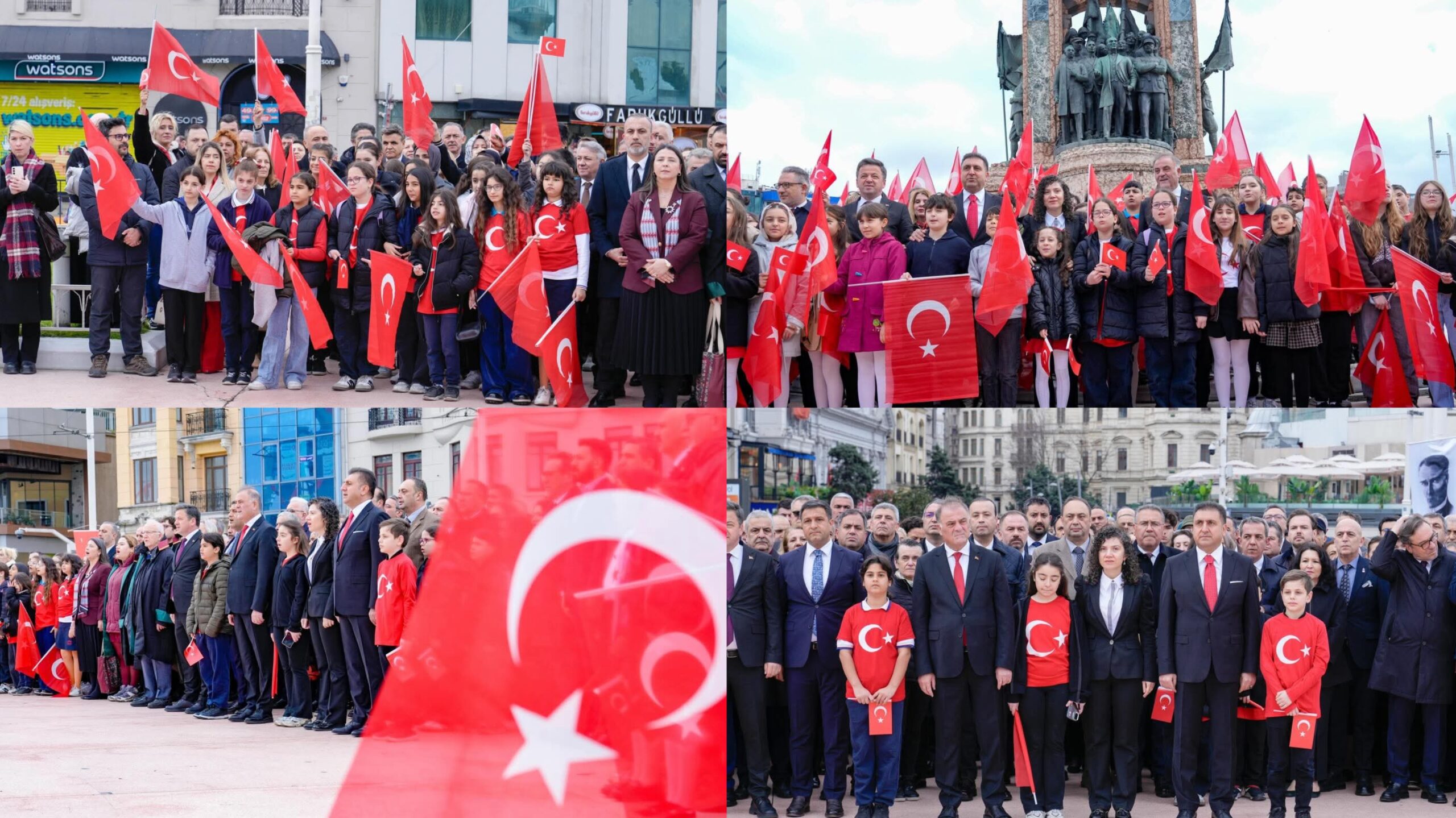 Taksim’de 23 Nisan coşkusu: Cumhuriyet Anıtı’na çelenk sunuldu